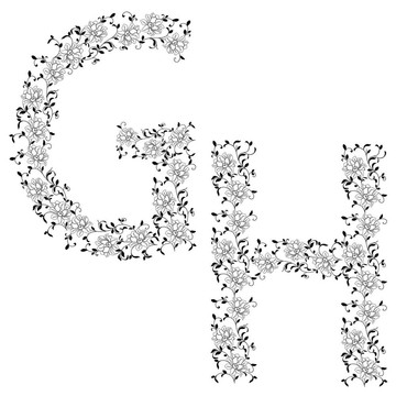 手繪裝飾字母表。字母GH