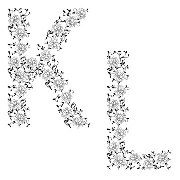 手繪裝飾字母表。信KL