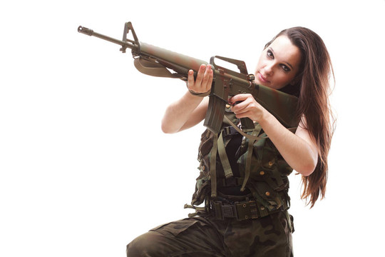 陸軍婦女與槍-美麗的女人與步槍塑料