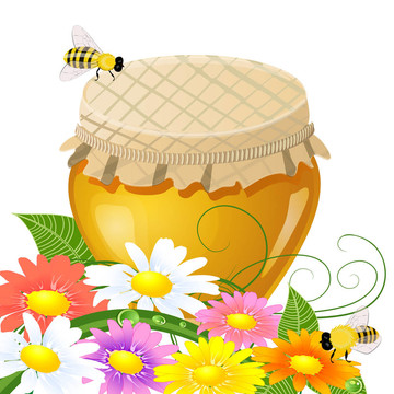 花卉設(shè)計(jì)與罐子甜蜂蜜