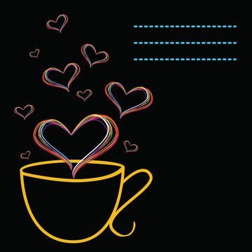 插图的爱与咖啡杯和心脏形状