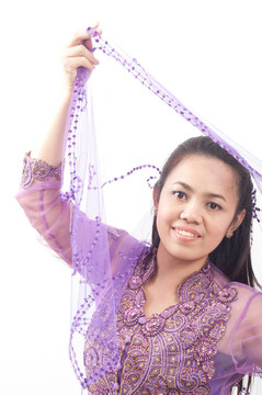 亞洲的泰國女紫色穆斯林服飾- banduang