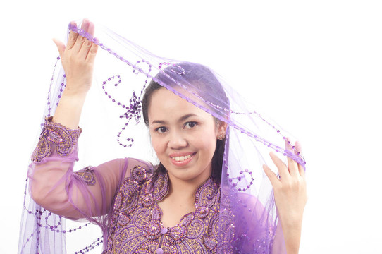 亞洲的泰國(guó)女紫色穆斯林服飾- banduang
