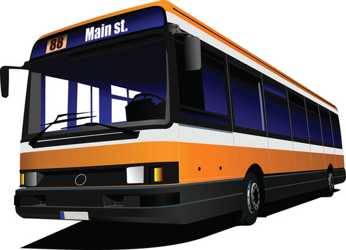 城市公交車(chē)上路。插圖