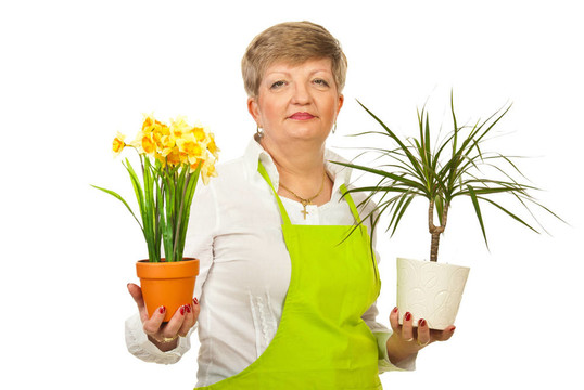 成熟女人展示植物花盆