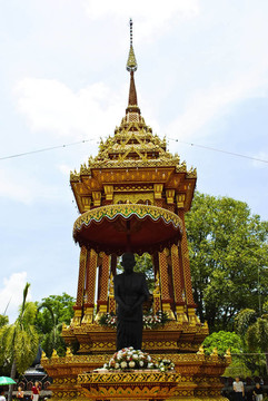 如來佛祖的雕像在Wat phabattakpa寺；泰國