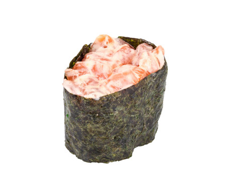 白色背景的鮭魚壽司