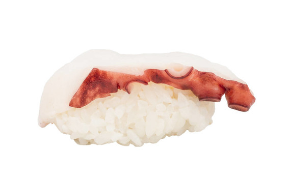 日本壽司與肉章魚在白色背景