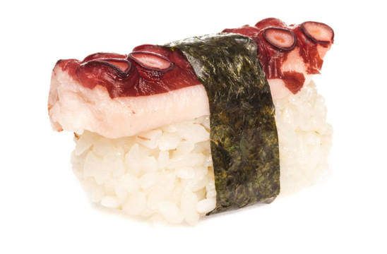 日本壽司與肉章魚在白色背景