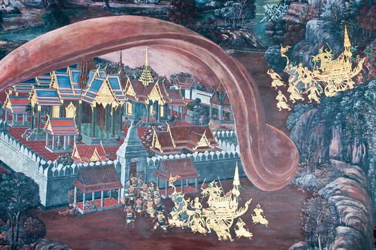 泰國壁畫上墻；Wat Phra Kaew；曼谷