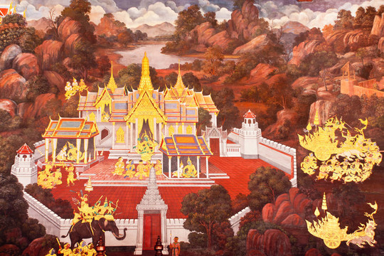 泰國壁畫上墻；Wat Phra Kaew；曼谷