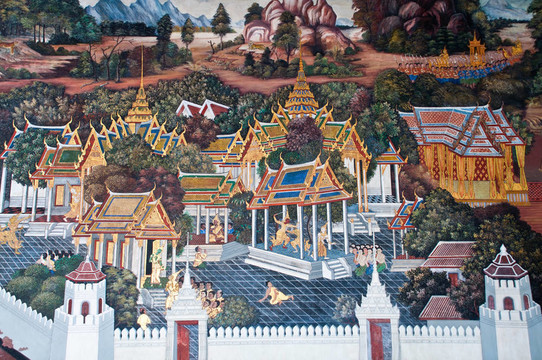 泰國壁畫上墻；Wat Phra Kaew；曼谷