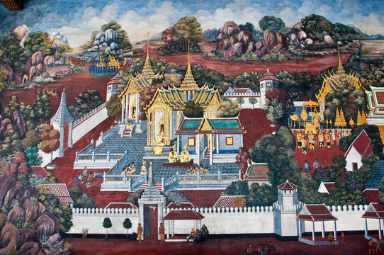泰國壁畫上墻；Wat Phra Kaew；曼谷