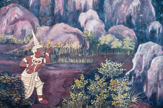 泰國壁畫上墻；Wat Phra Kaew；曼谷