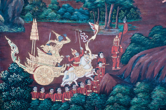 泰國壁畫上墻；Wat Phra Kaew；曼谷