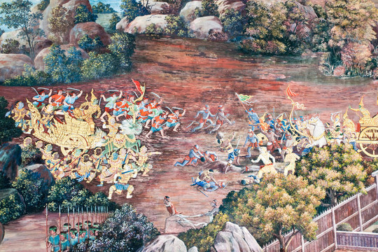 泰國(guó)壁畫上墻；Wat Phra Kaew；曼谷
