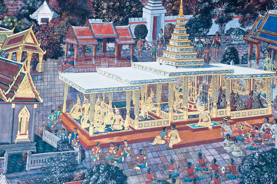 泰國(guó)壁畫(huà)上墻；Wat Phra Kaew；曼谷