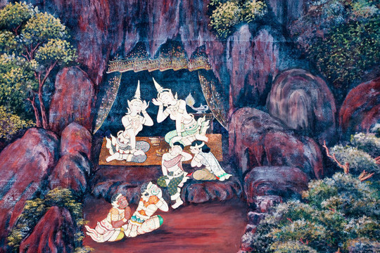 泰國壁畫上墻；Wat Phra Kaew；曼谷