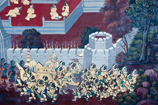 泰國壁畫上墻；Wat Phra Kaew；曼谷
