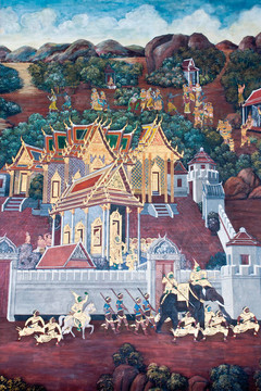 泰國壁畫上墻；Wat Phra Kaew；曼谷