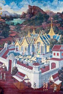 泰國壁畫上墻；Wat Phra Kaew；曼谷