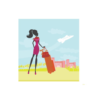 帶行李的美女旅行女孩