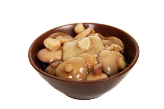 腌蘑菇飛碟孤立在白色棕色