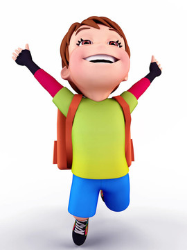 快樂男孩帶書包飛