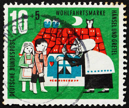 郵票德國(guó)1961漢斯；格萊特和女巫；場(chǎng)景