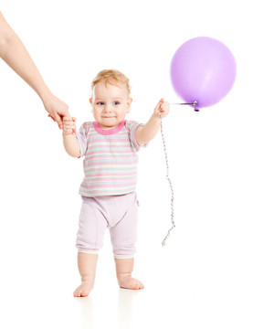氣球特寫肖像白走路的嬰兒