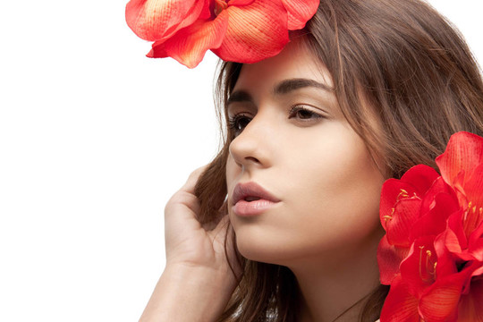 可愛(ài)的女人與紅花