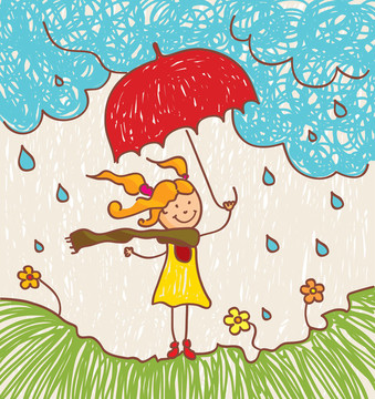帶紅色雨傘的女孩