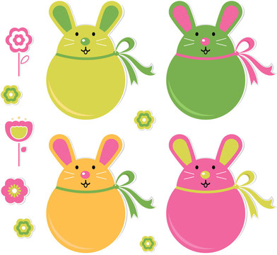 彩色复活节兔子贴纸集