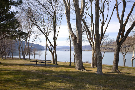 celilo公園和哥倫比亞河峽谷或河流。