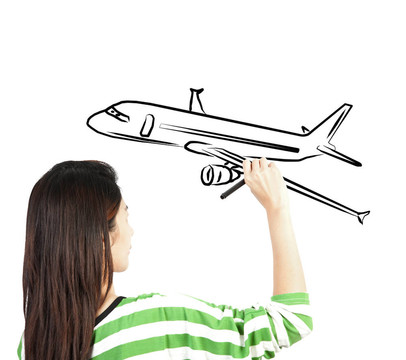 女子畫飛機運輸