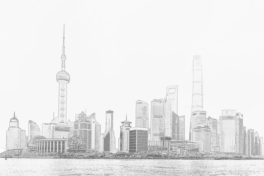 上海外灘全景線描