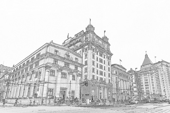 上海外灘建筑線描