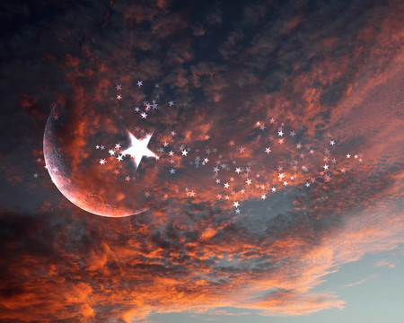 藍(lán)天上的星星和月亮