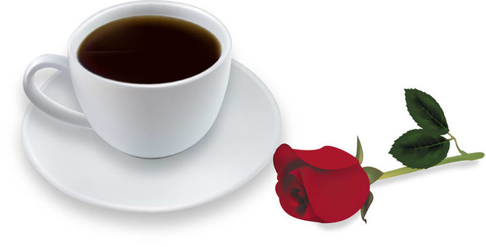 一杯咖啡和紅玫瑰。.