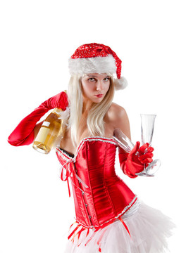 Santa夫人帶香檳酒瓶