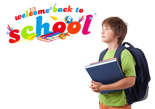 孩子回到學校的主題孤立在白色