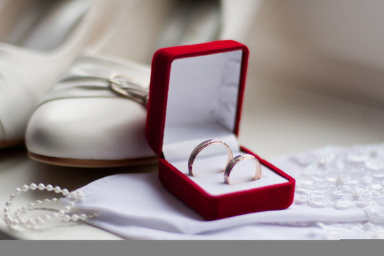盒子里的結(jié)婚戒指。