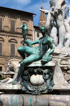 Bartolomeo Ammannati的海神噴泉；在市政廣場；佛羅倫薩；意大利