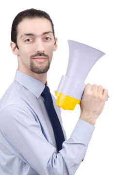 男子大聲喊叫與揚(yáng)聲器