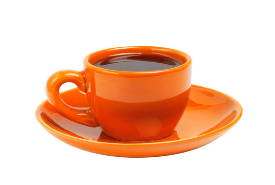 白色背景的橙色咖啡杯