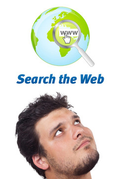 年輕的頭看著互聯(lián)網(wǎng)類型的圖標(biāo)