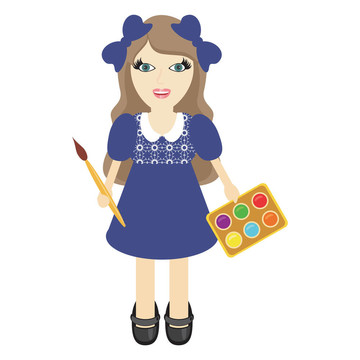漂亮的女孩與油漆和刷子