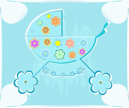 對于babyshower卡。童車的男孩
