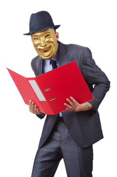 間諜概念與蒙面男子在白色
