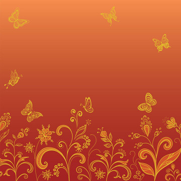 金色花朵和蝴蝶紅色